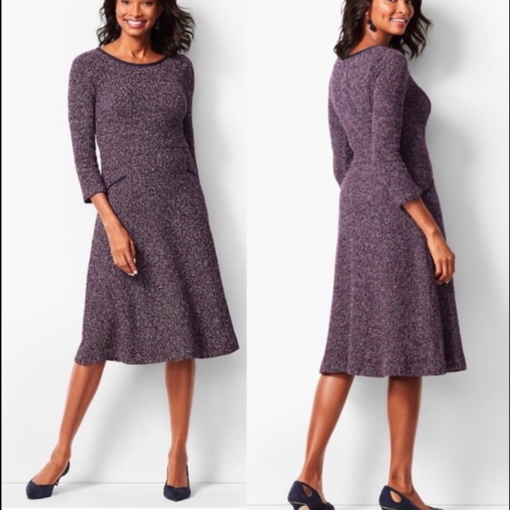Talbots Twisted Bouclé 3/4 Sleeves Dress